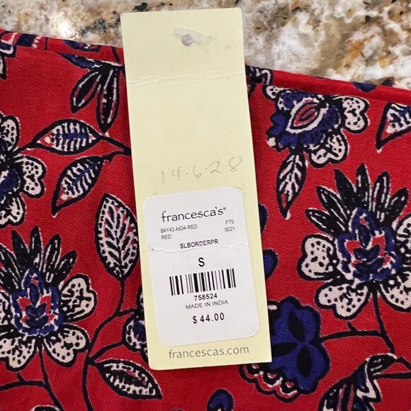NWT Francesca's Mi ami Burnt Red & Blue Floral Print Rayon Shift Dress - SIZE S - Picture 10 of 10